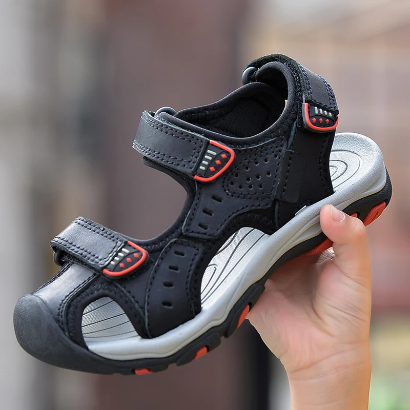 2021 летние пляжные сандалии из натуральной кожи; Детские сандалии с закрытым носком для малышей; Детская модная дизайнерская обувь для мальчиков и девочек