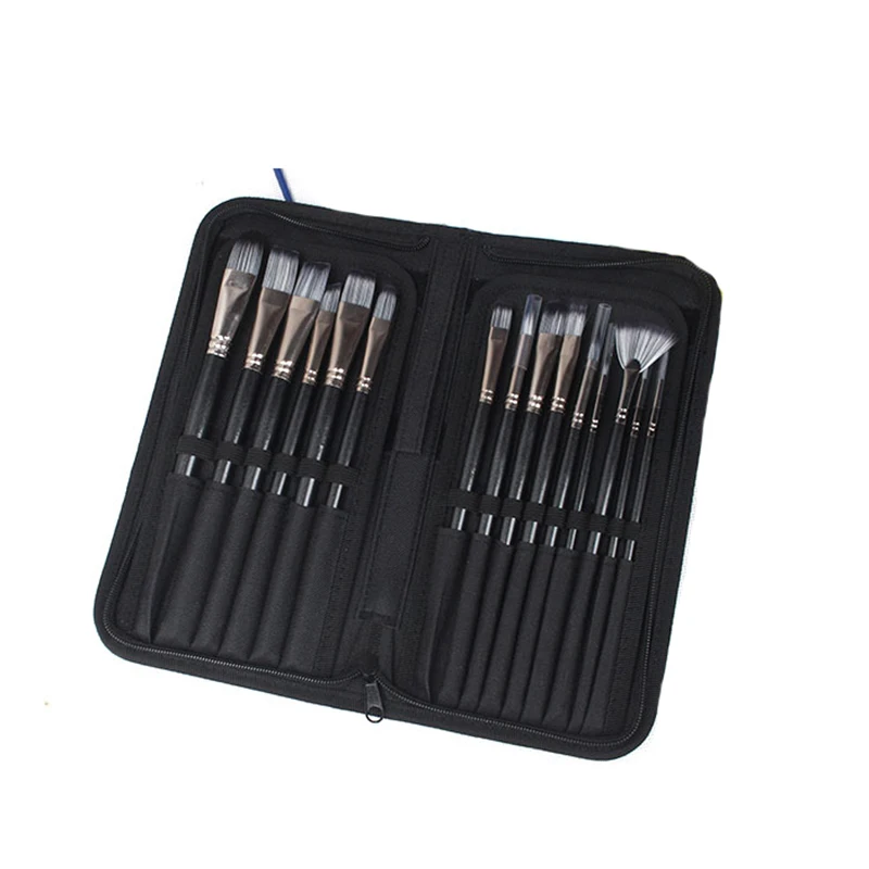 Meihui Art 15pcs Watercolor Brushes Acrylic Paint Brushes Set Short Paintbrushes with Carrying Case