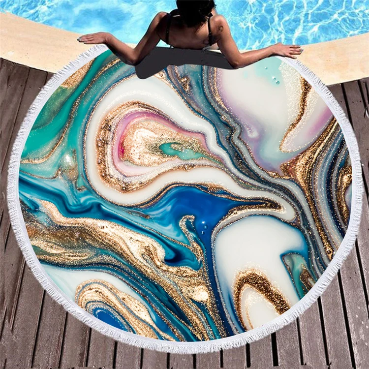 
RTS Hot Selling Tie Dye Marble Round Beach Towel With Tassels 