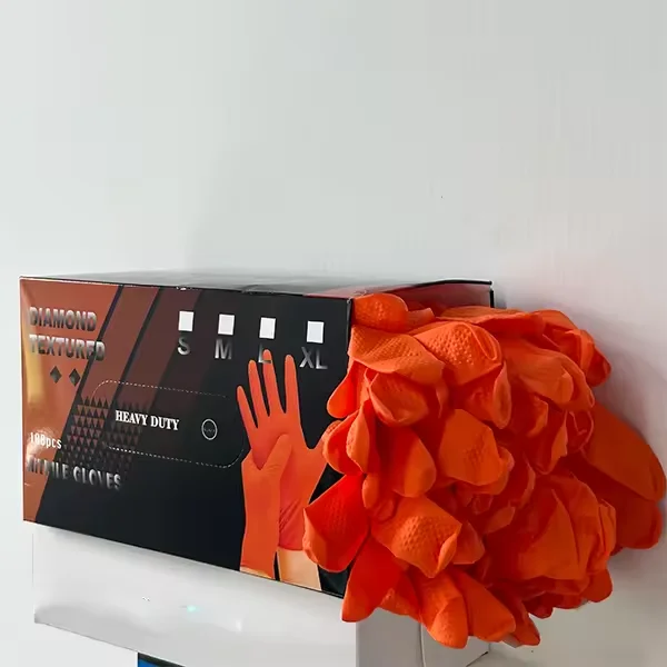 Heavy duty mechanical gloves 10 mil oem custom box orange nitrile glove diamond texture powder free black nitrile gloves