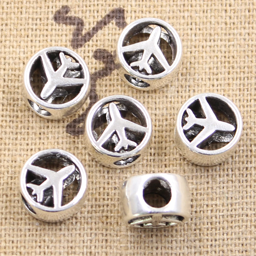 11*7*11mm airplane plane 4mm big hole bead charm fits antique silver charm bracelets Wholesale