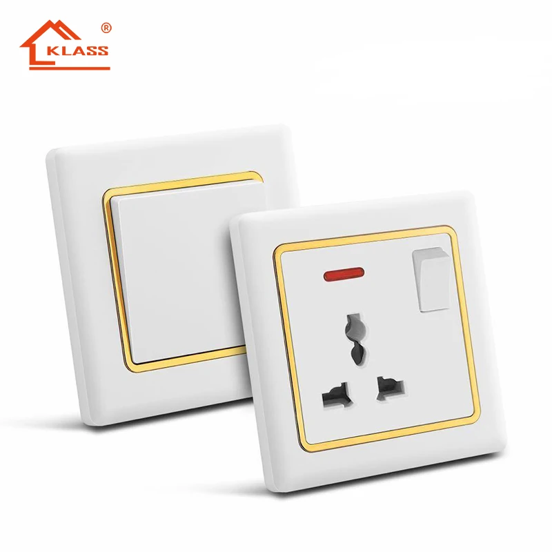KLASS 12v 250v bangladesh gang switch socket 86mm 8 pin 6 pin switch socket wall white PC 6 pin switch and socket