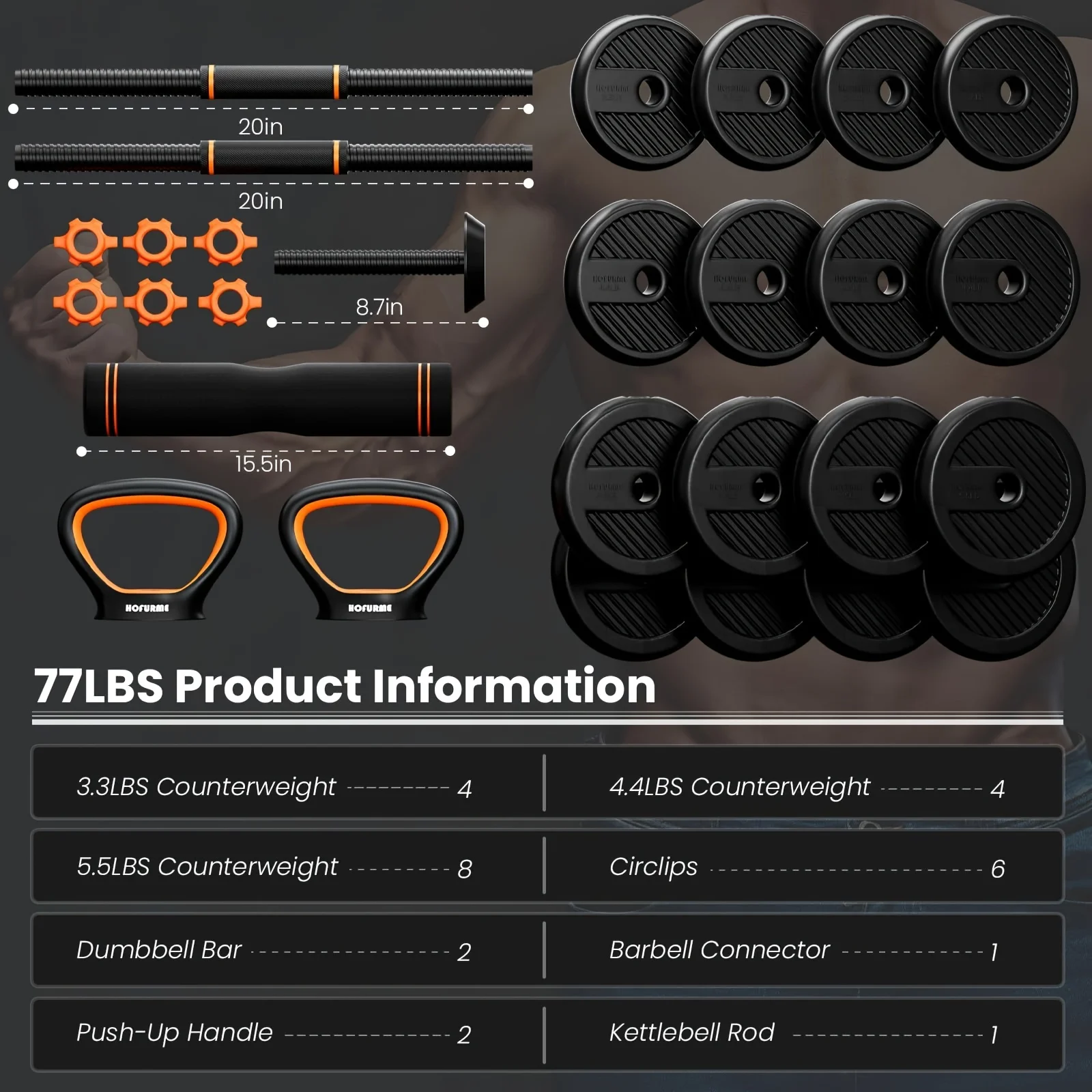 Free 4 in 1 Adjustable Weight Set, Dumbbell, Barbell, Kettlebell and Push-up Home Gym Fitness Workout Equipment