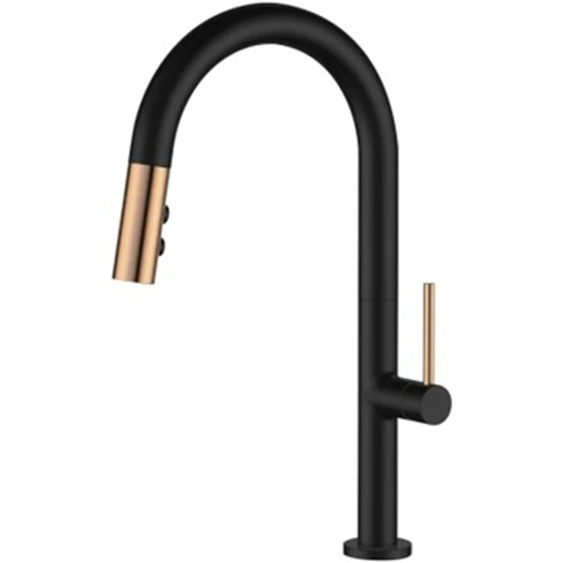 Canada Style Gold And Black Single Lever Upc 61-9 Nsf Pull Out Brass Kitchen Mixer Faucet Griferia Monocomando De Cocina
