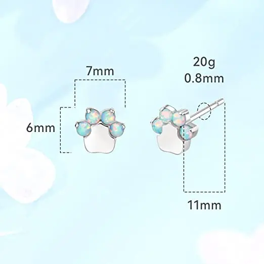 Pure titanium hypoallergenic earrings Cute cat claw and dog claw double headed earrings Perforated jewelry
