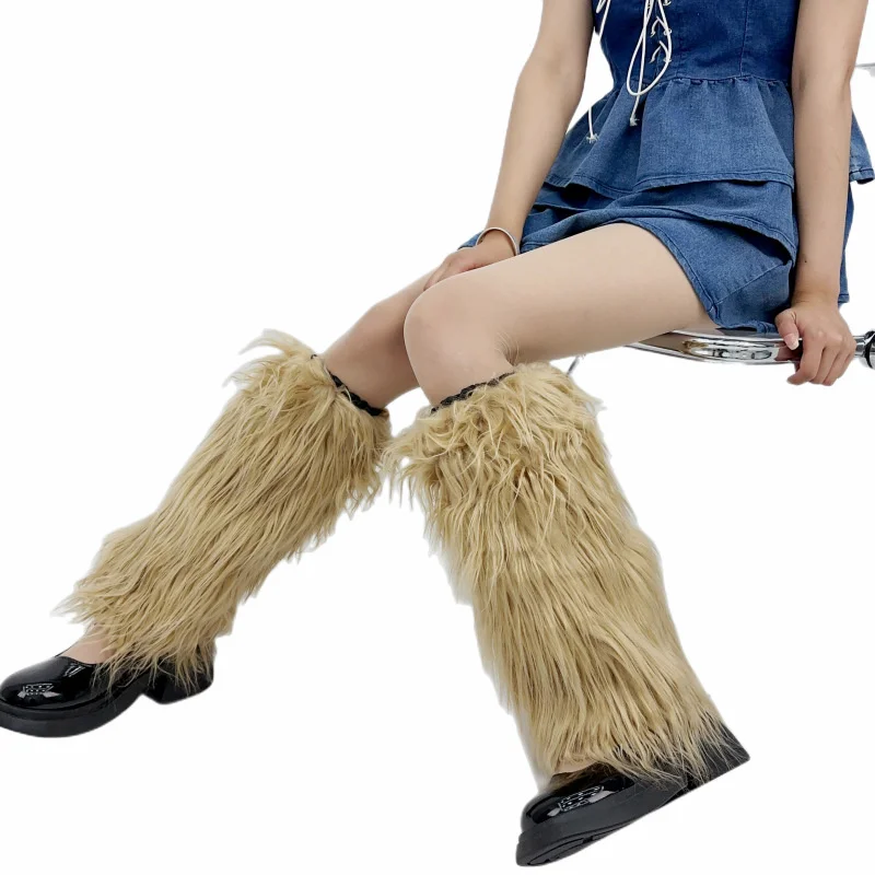 IDOIT Faux Fur Leg Warmers Boot Covers Lady Cute Knee-length Hipster Warm Sock Fashion Socks Furry Leg Warmers
