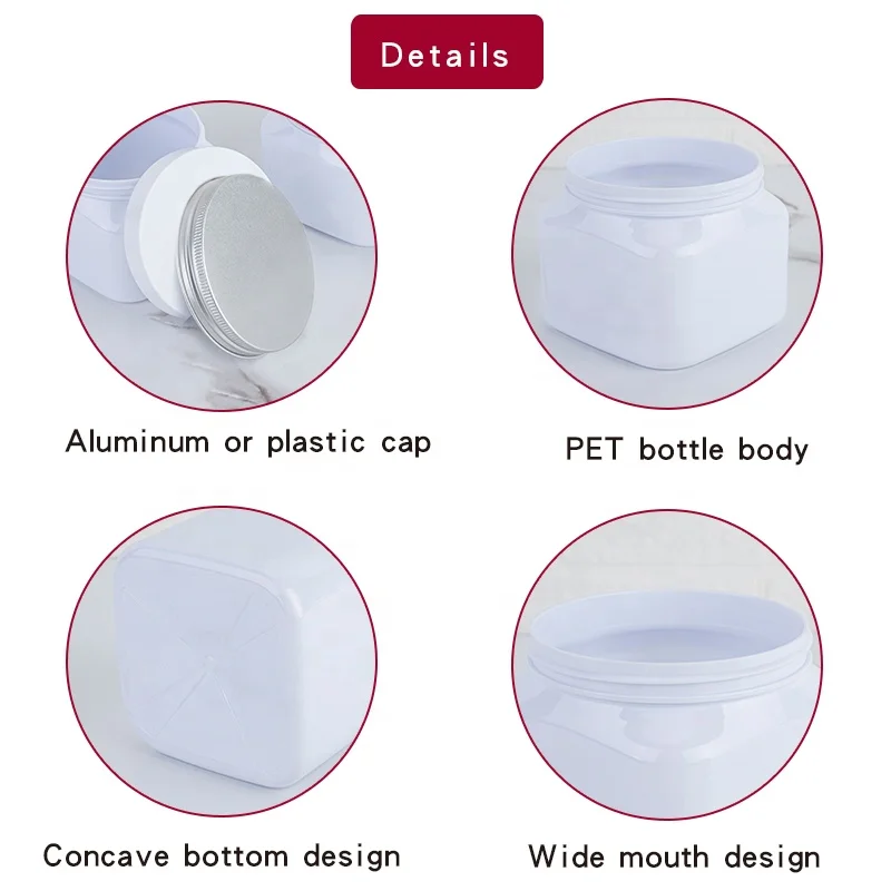 450G Square Empty Container PET White Cream Jars Packaging Plastic Cosmetic Face Cream Jar
