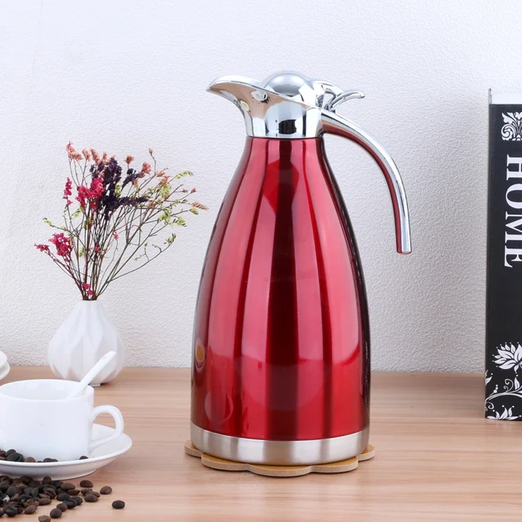 High Quality Red Stainless Steel Double Wall Vacuum Hot Water Kettle Insulated Thermal Tea Coffee Pot for Home