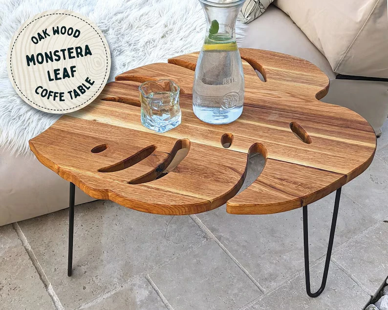 202408 Monstera table boho coffee table plants side table monstera leaf plant stand gift living room gift for the home homedecor