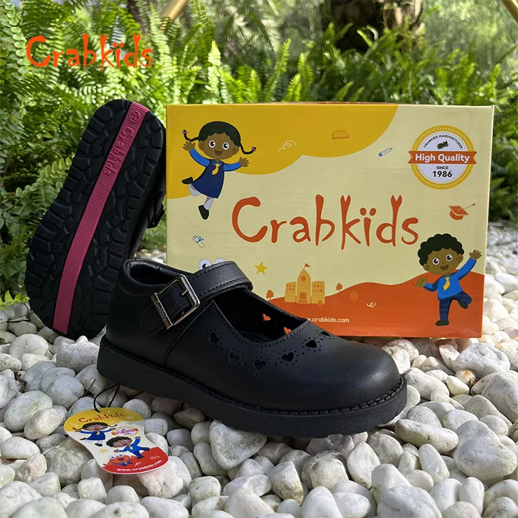 Crabkids Multiple Code Options Custom Popular Shoes Leather Bulk Oxford Uniform Black School Shoes for Girls Kids Children