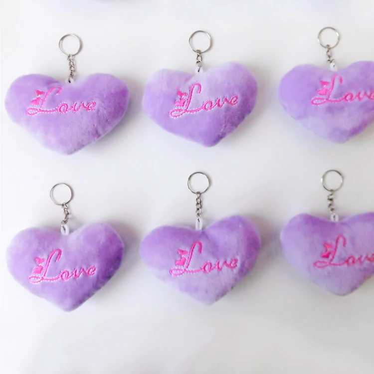 Wholesale Mini Stuffed LOVE Embroidered Plush Heart Keychain for Backpack Ornaments Bag Hanging Decorations Heart Doll Key Ring