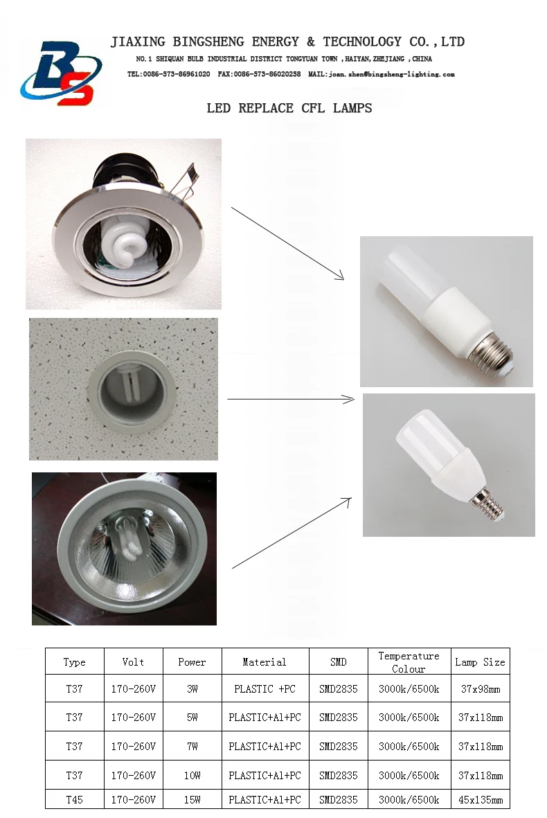 Hot sale smd led lights T45 170-260V 12W G24 replace CFL