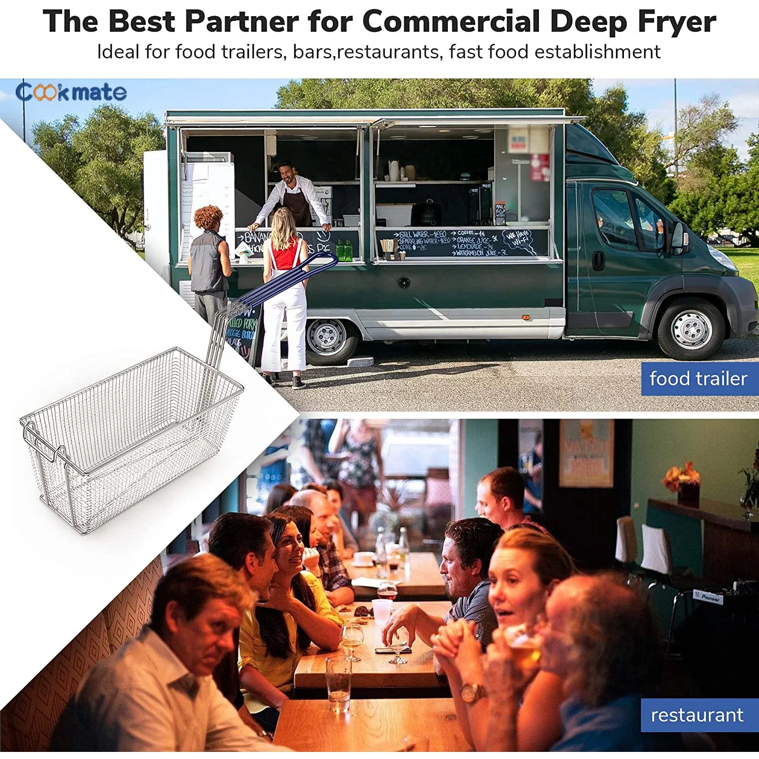 Cookmate Deep Fryer Basket with Non-slip Handle Restaurant Kitchen Chip Fish Commercial Fryer Basket