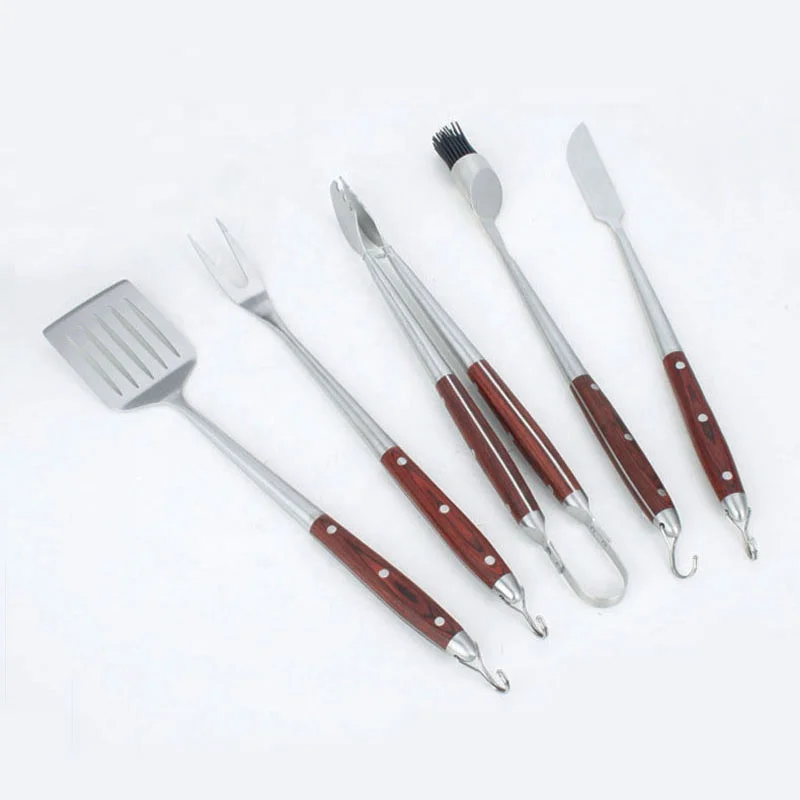 5 pcs Food Grade Custom Design Pakka Wood Handle bbq accessory outdoor grill Heavy Duty Stainless steel  bbq grill tools set