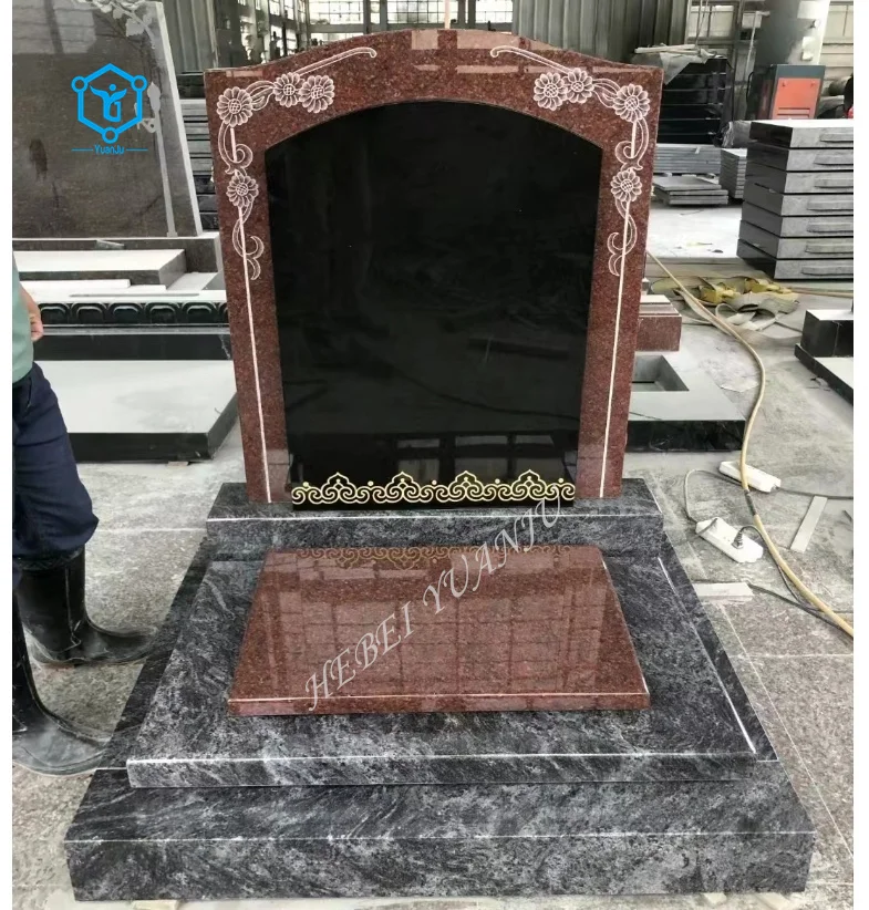YUANJU China Headstone Black Granite Grave Stone Cemetery Tombstones and Monuments Gravestone with Factory Price