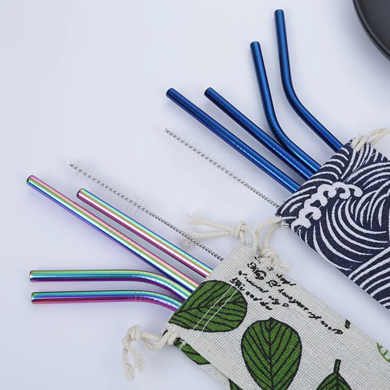 Экологичная многоразовая 304 из нержавеющей стали набор соломинок для пляжных напитков с чистящей щеткой баров