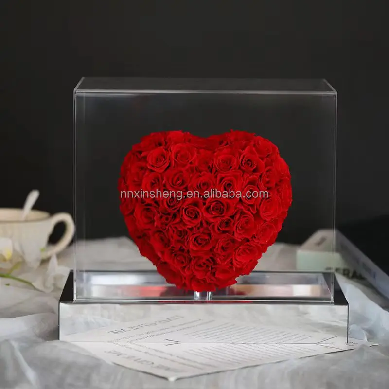 2023 romantic real rose gifts heart shape stand bouquet with preserved rose luxury mothers day and valentines forever rose gifts