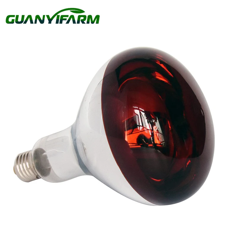 Guanyifarm R40 R125 375W E26/E27 Infrared Heat Lamp Poultry Farm White Light Farms Warming Glass 250W E26/E27 Infrared Light