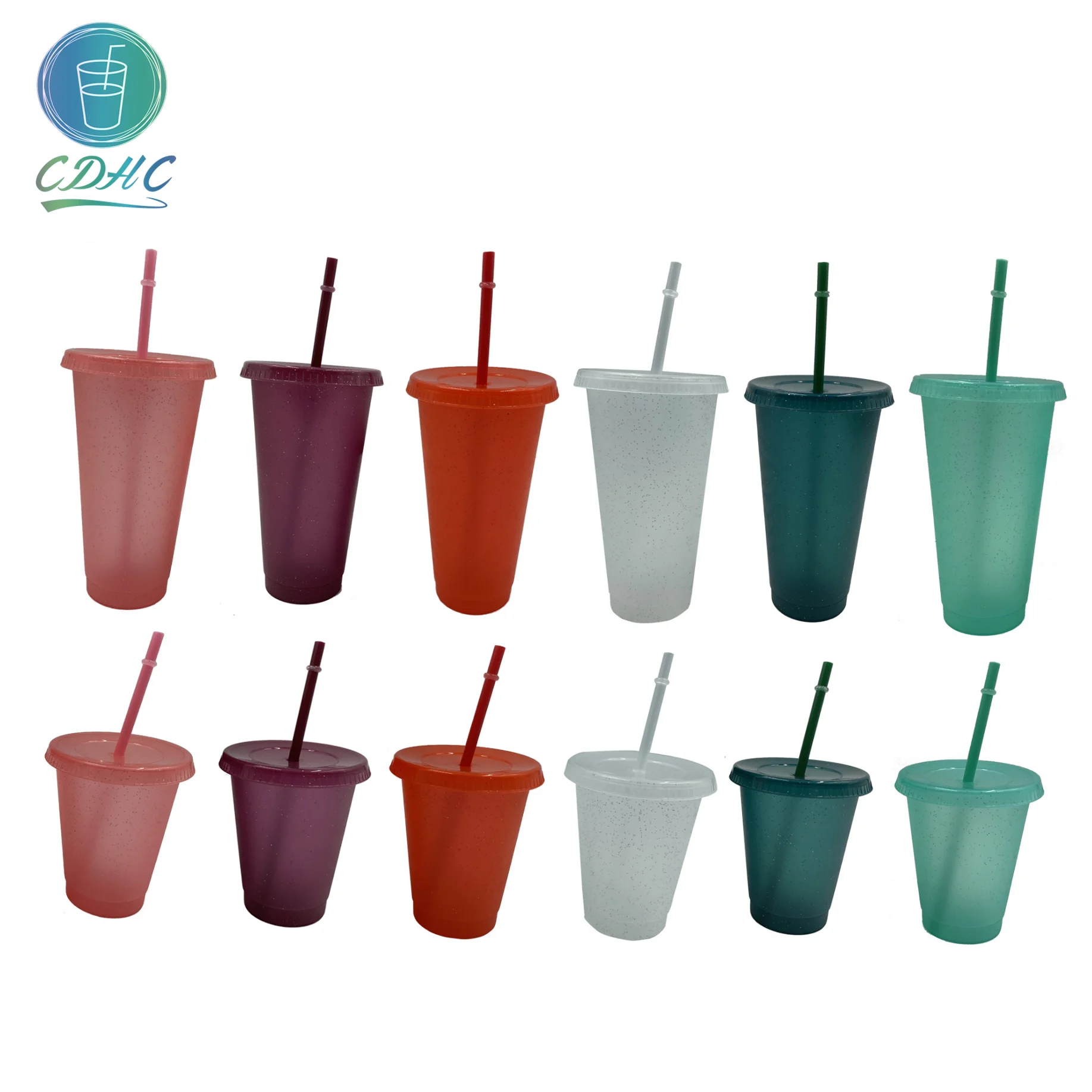 Оптовая продажа, блестящий пластиковый стакан 16 унций 24 унции, не содержит Бисфенол А, многоразовый пластиковый стакан с крышкой и соломинкой, пластиковая чашка для холодных напитков с блестками