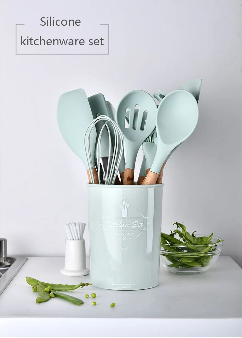 12 piece Silicone Kitchen Utensils set with holder for kitchen set