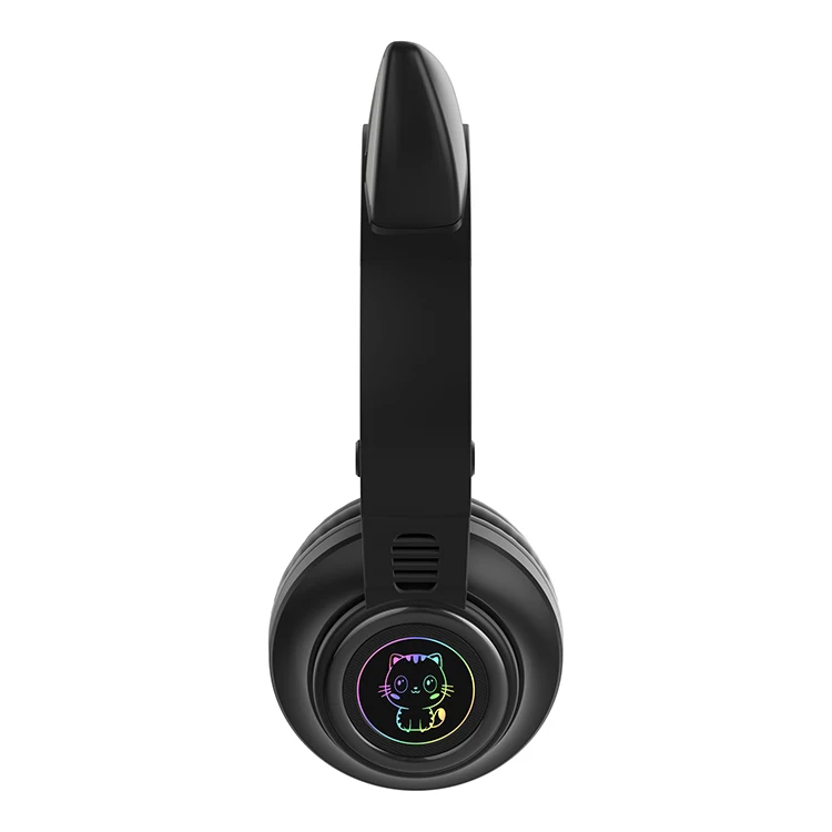 Custom Logo Kids Headphones Deep Bass TWS Headset P47 Color Stylish Cat Ears LED RGB Wireless Earphones For Girls Children