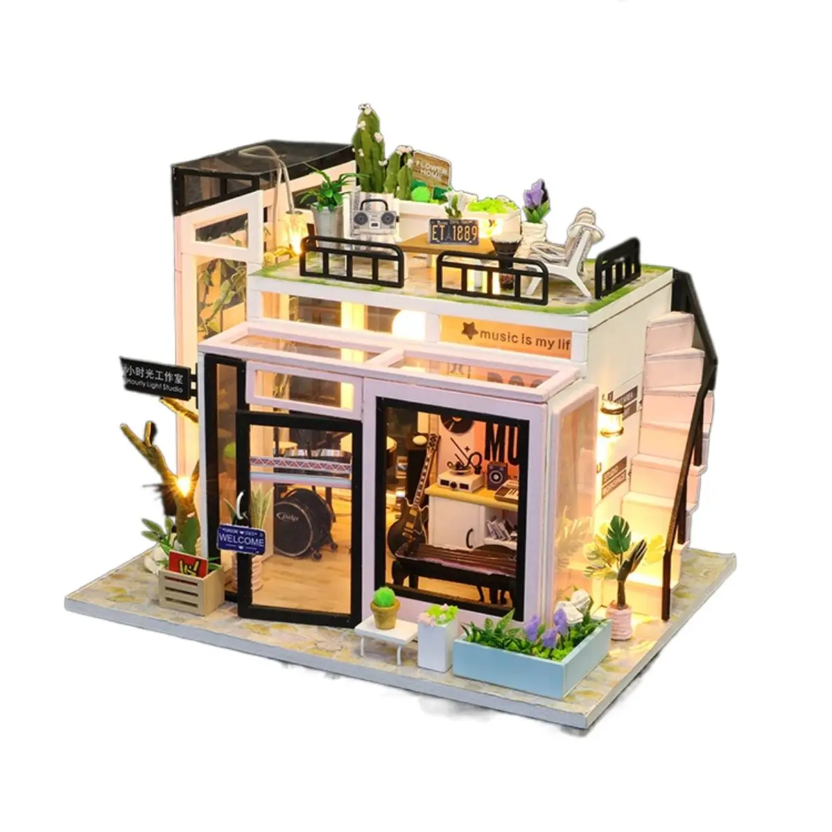 Hongda M903 Houguang studio Wooden Miniature Dollhouse Kit Mini Wooden Doll Houses For Girls With Light