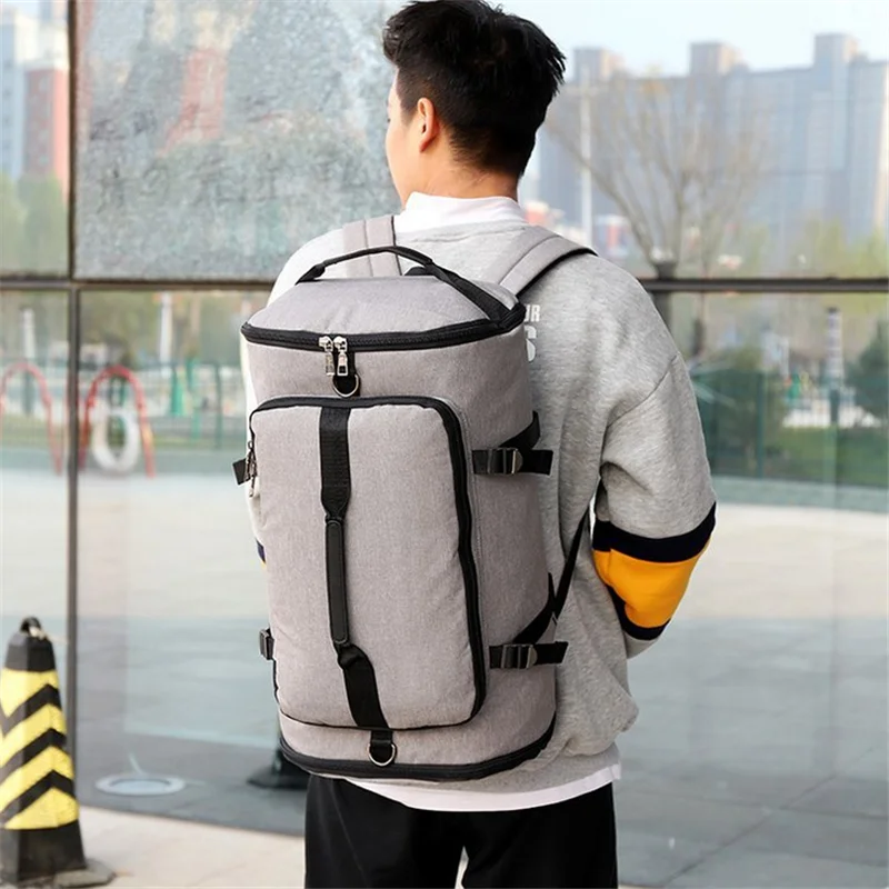 adjustable shoulder belt sport waterproof zipper nylon canvas sneaker toiletry men luggage bags travel backpack