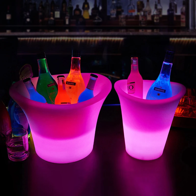 Wholesale Ice bucket with led light cooler box plastic led illuminated ice bucket champagne wine cooler