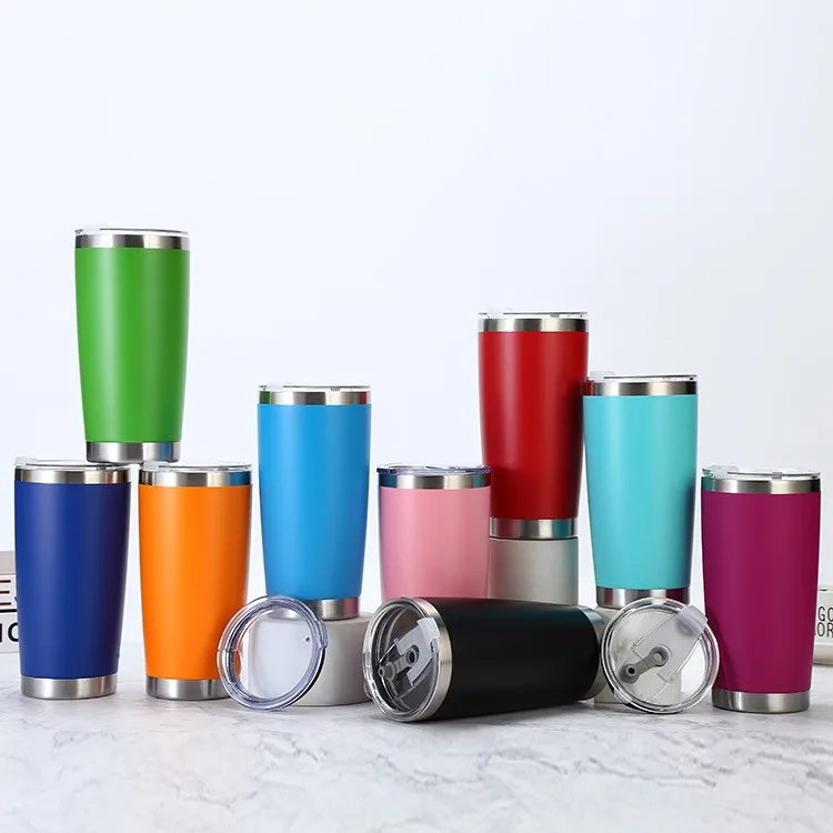 Outdoor 20oz Stainless Steel Car Cup Double Cover Beer Thermos Large Capacity Vacuum Flask & Kettle Simple Design