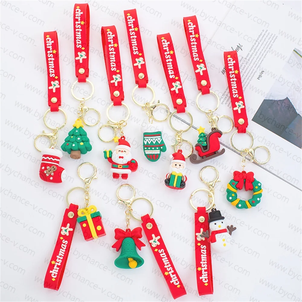 Christmas free gift under 1 dollar party event giveaways Santa Claus plastic cartoon figure keychain for goody bag filler