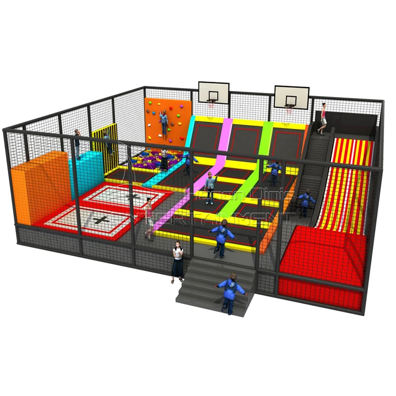 Children trampoline park with donuts slide Indoor children playground trampoline