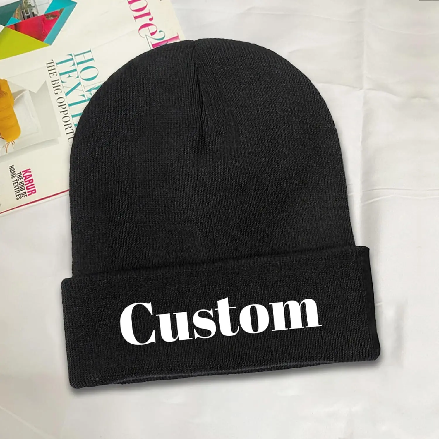 Custom Knitted Beanie Hats with Embroidery Text Logo and Print Image Personalized Design Winter Warm Hat