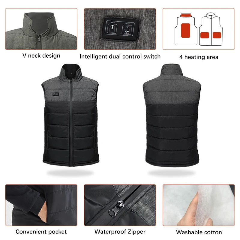 Factory custom double switch 9/11 places winter heated vest men women usb heated jacket 8xl 9xl