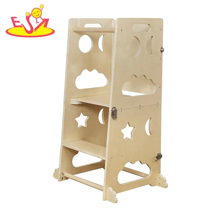 4 In 1 Kitchen Stool Helper Foldable Wooden Learning Tower For Kids W08G430