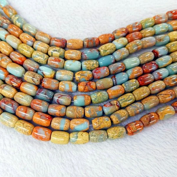 Natural Smooth Gemstone Snake Skin Jasper Cylinder  Serpentine Drum Barrel shape Loose Beads Jewelry Making