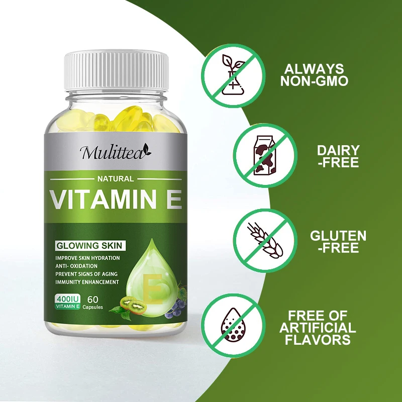 100% Natural 120 pieces Antioxidation Vitamin E Softgel Capsules Vitamin E 400IU Food Supplements for Skin