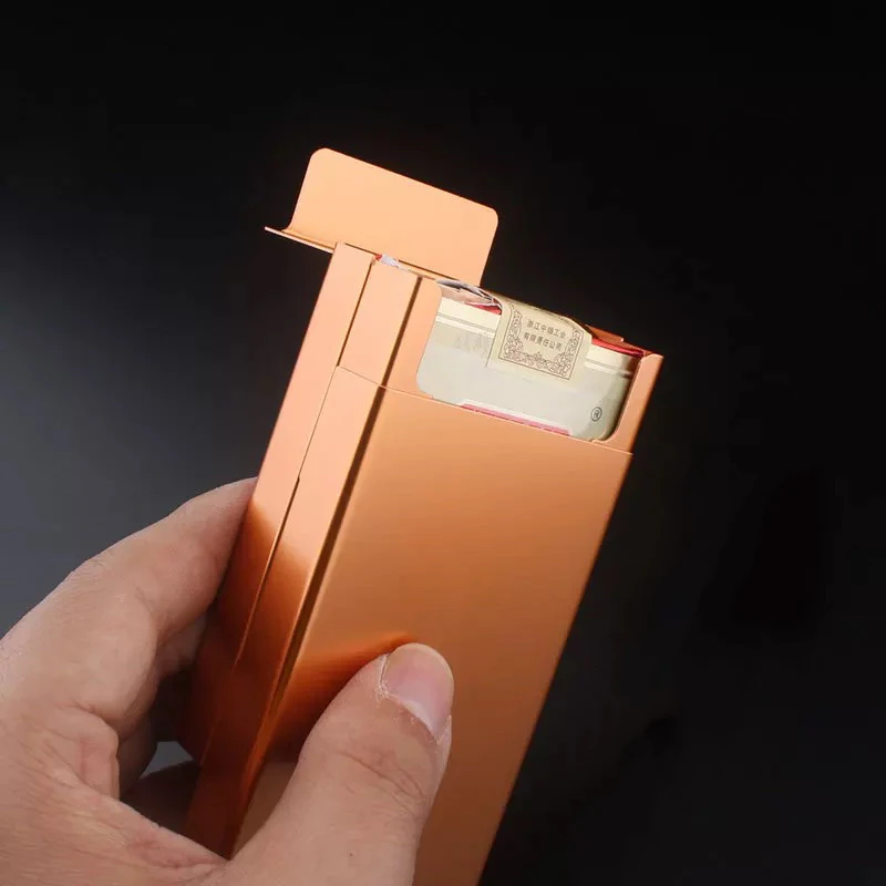 Fancy Fashion Portable Pocket Metal Aluminum Men Cigarette Case Slide Push Open With Customized Engraved Logo For Souvenir Gift