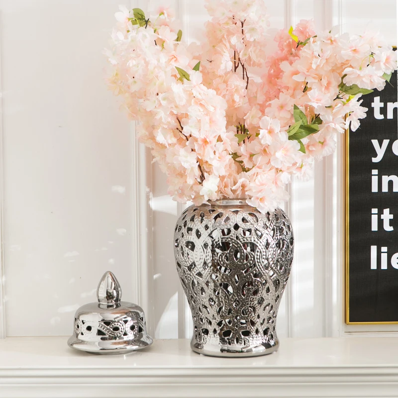 Gold Silver Hollow High Ceramic Vase Modern Style Ceramic Ginger Jar For Chaozhou Ceramic Factory Wholesale