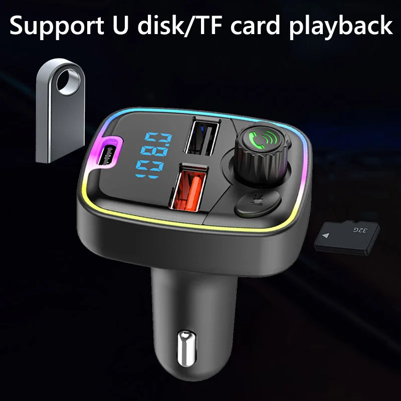 2022 Hot Car Type-c Charger Hands Free Calling Dual Usb Ports 85-108 Bt5.0 Bluetooth-mp3 Player Fm Transmitter