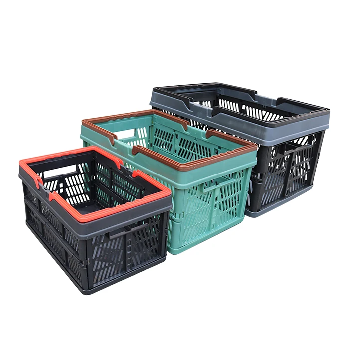 QS Foldable Collapsible Shopping  Small Plastic Crate Vegetable Storage Baskets with Handles