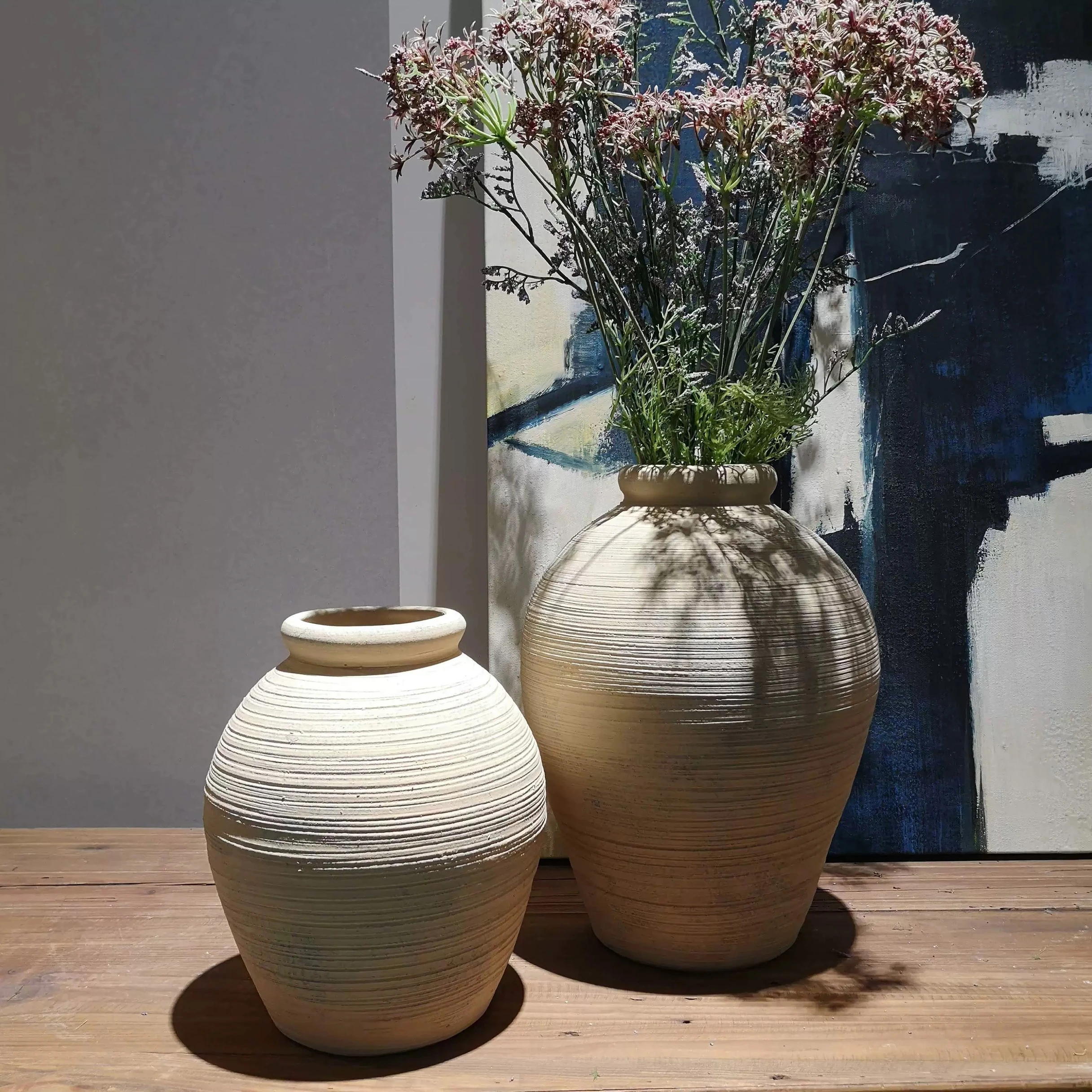 Wedding home living room decorative clay terracotta vases stripe matte ceramic flower vase