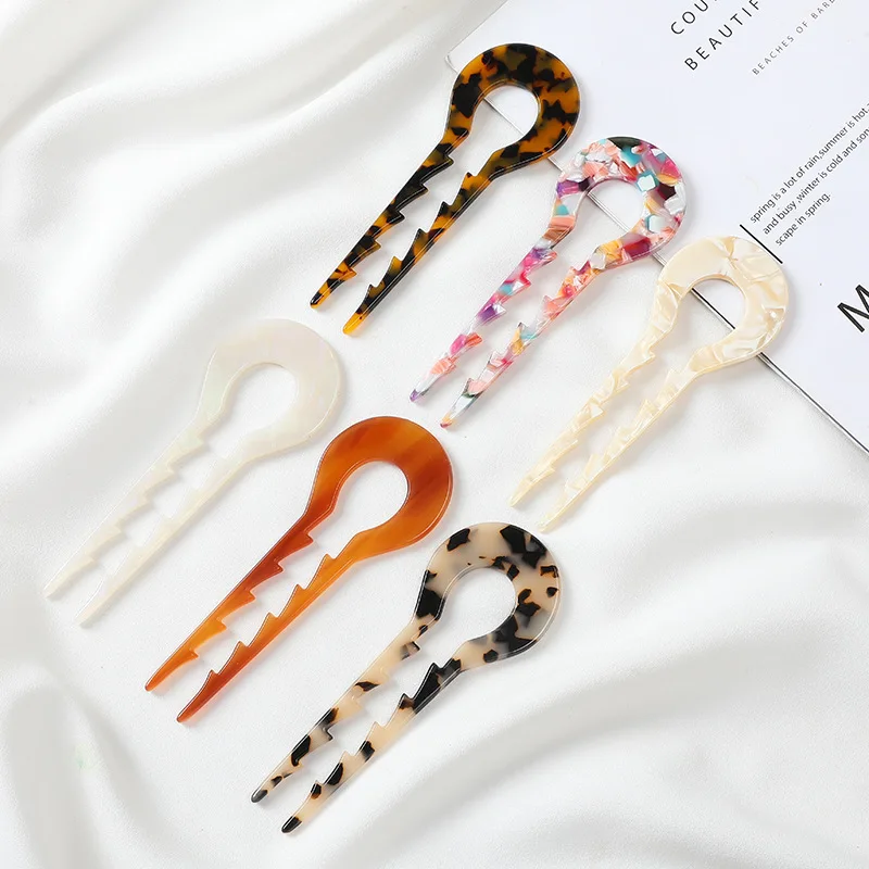 QianJin Accept Custom Acetate French Hair Sticks Forks for Vintage Hair Updos Buns Thick Hair Large U Shaped French Hairpins