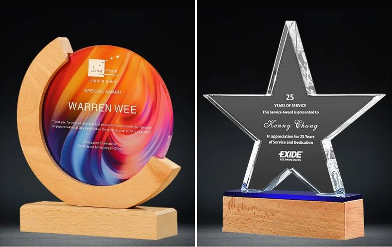 Solid Wood Crescent-Shaped Custom Crystal Trophies Award Trophy Enterprise Annual Meeting Souvenir Products