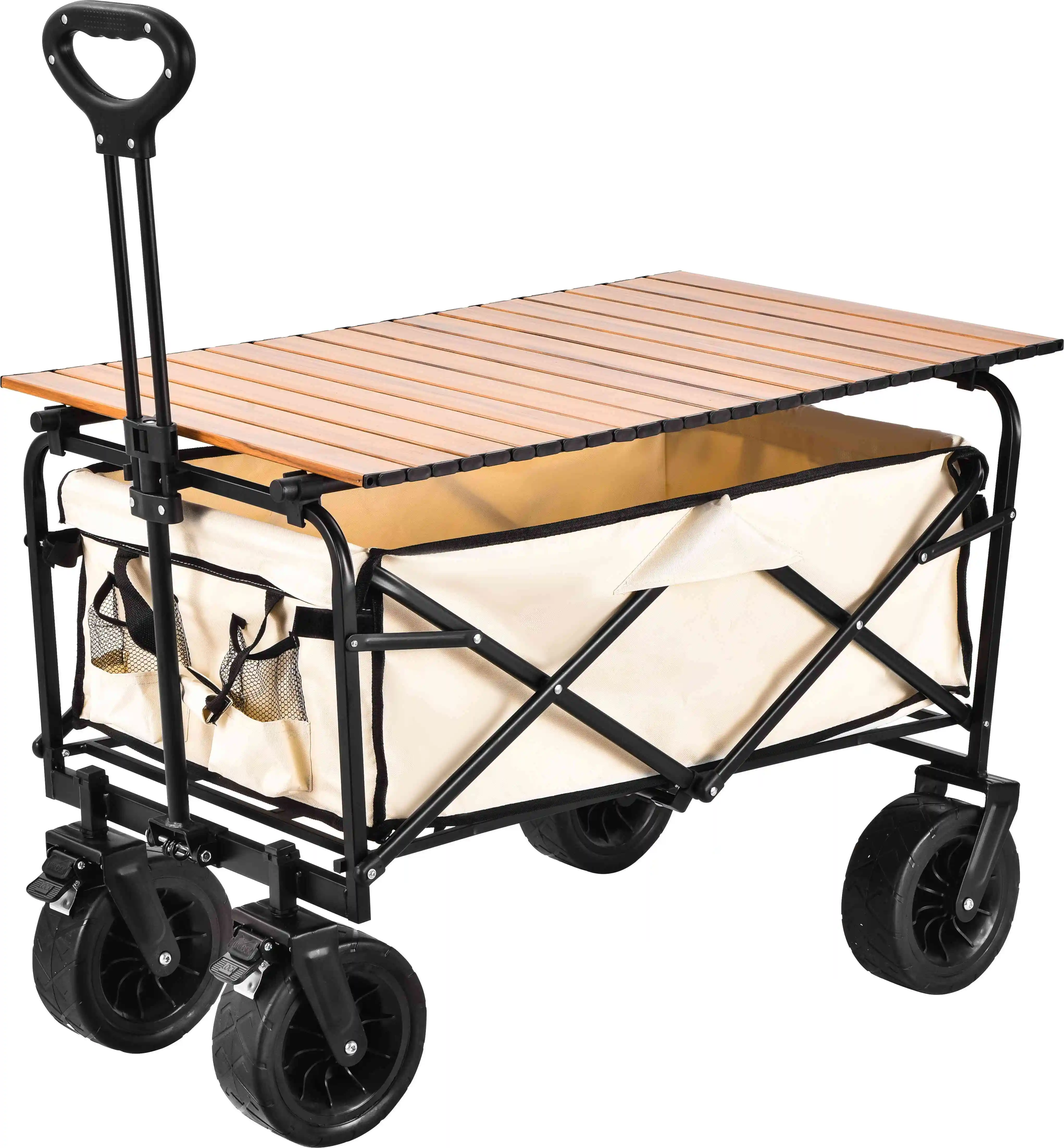 foldable table wagon camping outdoor cargo table wagon 2 in 1 big wheel 100kg bearing for beach camp shopping