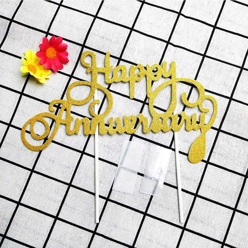 
Cake Flags Happy Anniversary Cake Topper Glitter Paperboard Wedding Engagement Party Cake Baking Decor Supplies DIY Customised 
