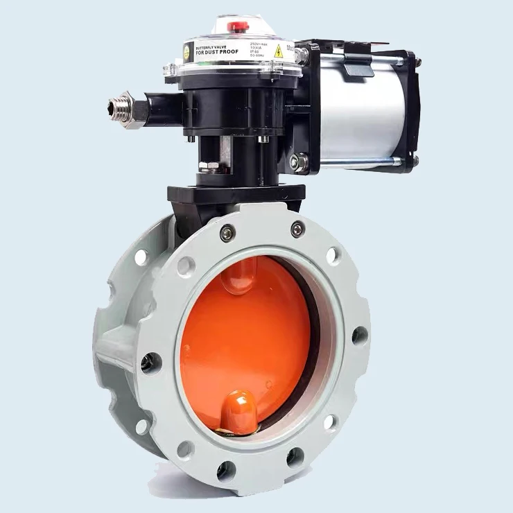 Pn16 Dn300 12 Inch Single Flange Double Flange Aluminum Alloy Polyurethane Ss304 Pneumatic Actuated Powder Dust Butterfly Valve