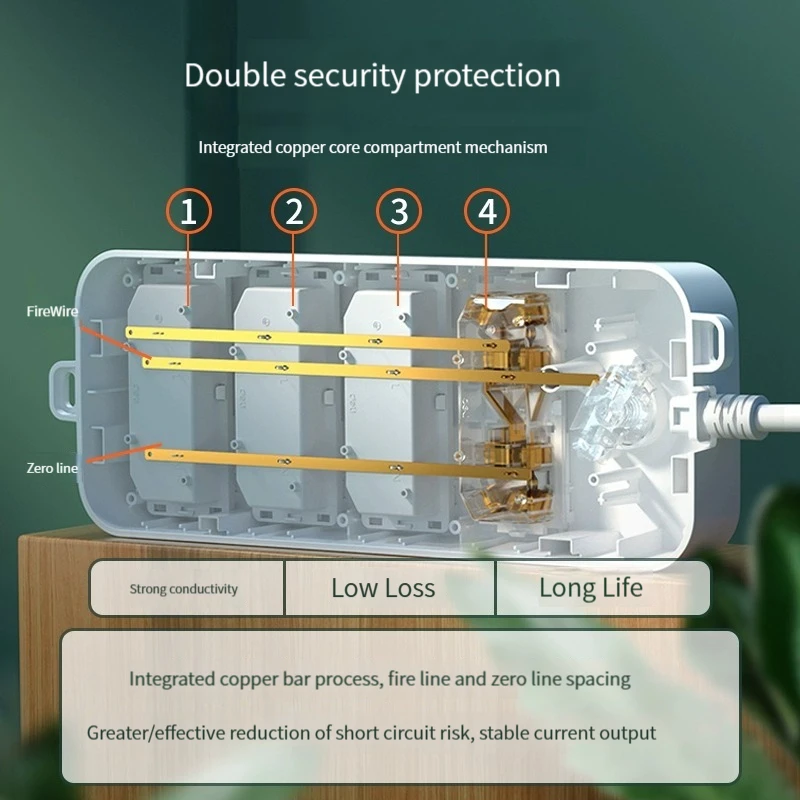 Deli LX123 strip socket USB dormitory with power strip porous wiring for home High-power power strip household corded socket