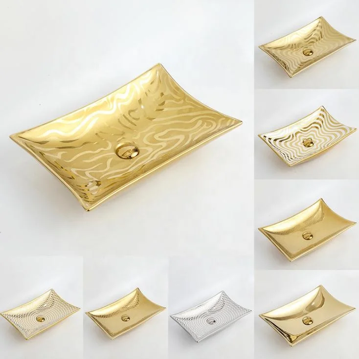 Круглая круглая раковина Chaozhou для ванной комнаты с отверстием для крана Роскошная позолоченная Гальваническая раковина