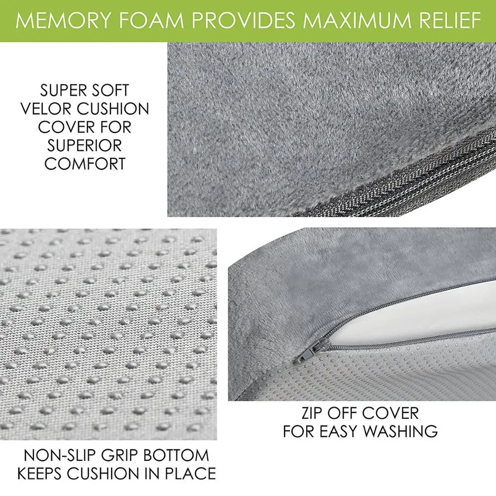 Coccyx Seat wedge Cushion with Non Slip Grip Bottom Reduces Pressure of Coccyx, Tailbone and Hip Bones While Driving and Sitting