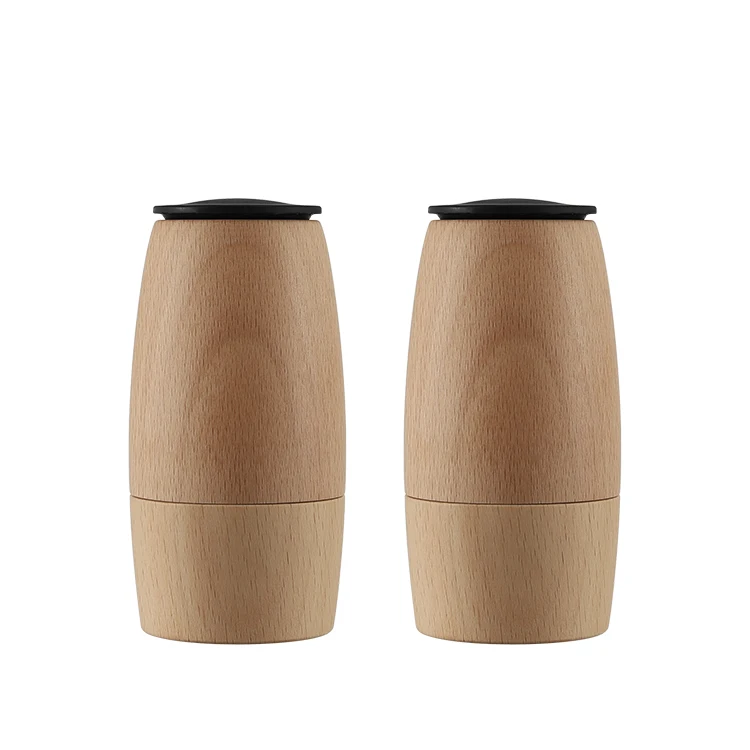 New gift  Hand Grinders Wine Barrel Shape Ceramic Burr Spice Mill and Herb Mill pepper grinder  with Beech Wood
